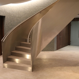 Curved metal staircase