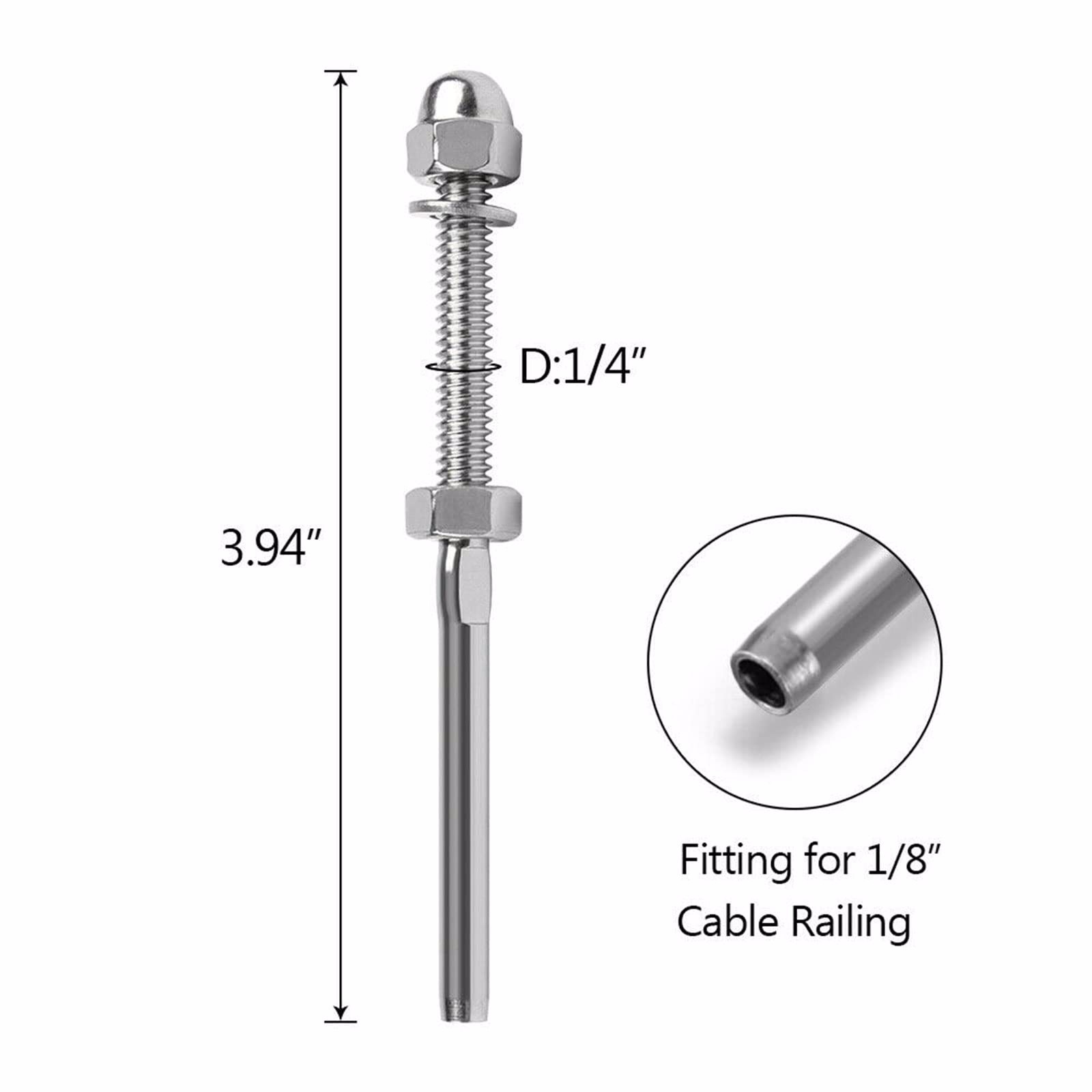 thumbnail image 2 of 316 Stainless Steel Swage Stud End Fitting For Wire Rope – Metric Right/Left Thread – Boat Fittings SM-1278 2 of 6