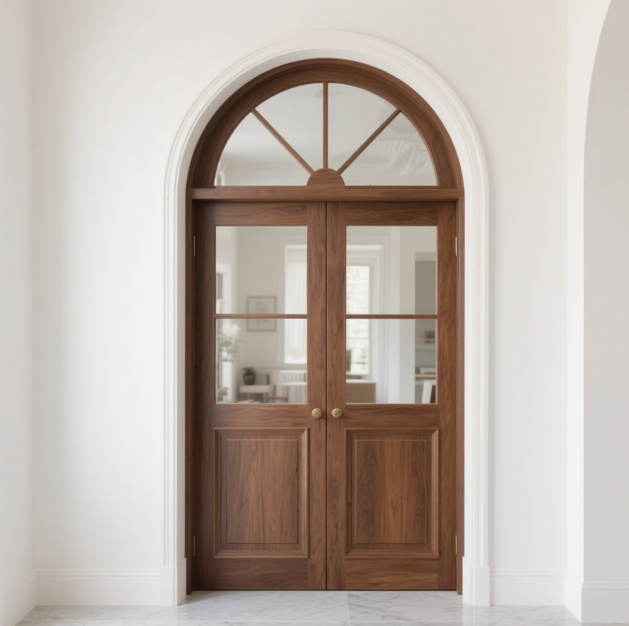 Bespoke Walnut French-Style Entry Door with Arched Fanlight
